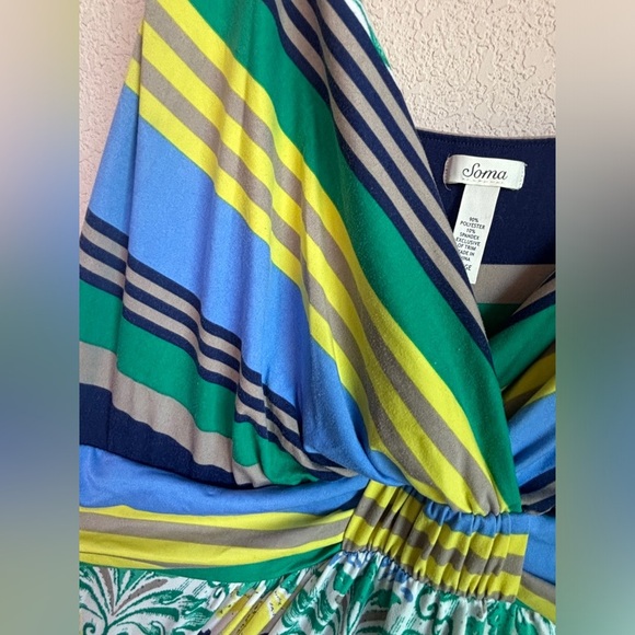 Soma Soft Multicolor Tropical Floral Stripe Print Surplice Max Dress XL - Picture 5 of 9